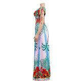 Ladies Fashion Floral Painted Sleeveless V Neck Dress