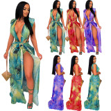 Fashion Sleeveless Cardigan Printed Swimsuit Two-Piece Set