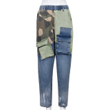 New Arrival Contrasting Color Patch Pocket Straight Jeans
