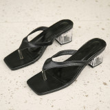 Summer New Square Toe Chunky Heel Flip-flop Sandals