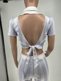 Fashion Striped Printed Tie Sexy Backless Two-piece Suit