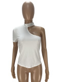 Fashion Single Shoulder Short Sleeve Solid Color Top Irregular Bottoming Shirt T-shirt