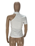 Fashion Single Shoulder Short Sleeve Solid Color Top Irregular Bottoming Shirt T-shirt