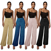 New Style Sequin Party Fashion Casual High Waist Retro Wide Leg Trousers