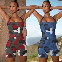 Camouflage Print Halterneck Sexy Casual Jumpsuit