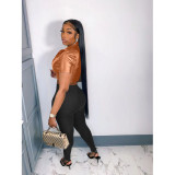 Lapel Pu Leather Jacket Short Coat