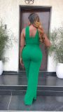 Summer Sleeveless Backless Solid Color High Waist Straight Jumpsuit