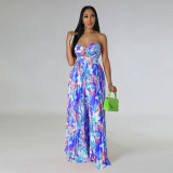 Summer New Sexy Backless Printed Wide-leg Jumpsuit