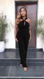 Summer Sleeveless Backless Solid Color High Waist Straight Jumpsuit