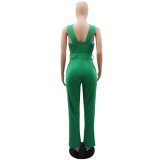 Summer Sleeveless Backless Solid Color High Waist Straight Jumpsuit