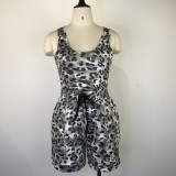 Fashion Casual High Stretch Vest Shorts Leopard Print Suit