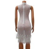 Sexy Net Yarn Hot Diamond Beaded See-through Dress