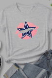 Casual Solid Color Lips Star Print Short Sleeve T-Shirt