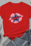 Casual Solid Color Lips Star Print Short Sleeve T-Shirt