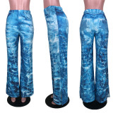 Fashion Sexy Printed Wide Leg Slit Pants