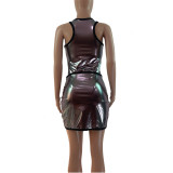 Sexy Bright Color Bodysuit Short Skirt Two-Piece Set