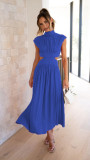 Summer New Stand Collar Solid Color Waistless Long Dress