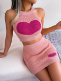 Casual Love Contrast Color Navel-Based Top and Hip Skirt Suit