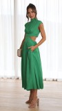 Summer New Stand Collar Solid Color Waistless Long Dress