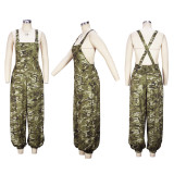 Fashion Suspenders Camouflage Printed Loose Jumpsuit