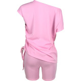 Fashion Casual Solid Color Pleated Loose T-shirt Shorts Two-piece Set