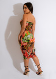 Sexy Digital Print Wrap Bust Dress