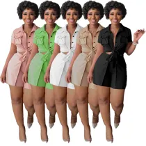 Fashion Shirt Short Sleeve Shorts Solid Color Two-piece Set