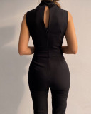 Fashion Button V-Neck Sleeveless Slim Fit Jumpsuit