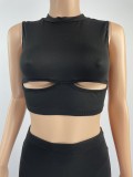 Sexy Slim Round Neck Ripped Vest Flared Pants Two-Piece Set