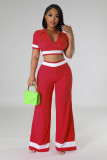 Casual V-neck Cropped Polo Shirt Straight Leg Sports Trousers Two-piece Set