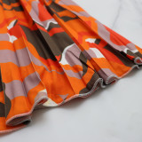 V-neck Sleeveless Shoulder Pad Casual Print Pleated Waist Dress