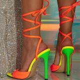 Lace-up Color-block Fish Mouth High-heeled Sandals