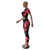 Fashion Casual Colorful Flower Print Two-piece Set