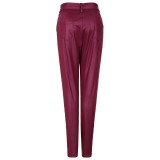 Fashion Casual PU Trousers And Leather Trousers With Belt