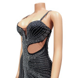 Sexy Net Yarn Ironing Diamond Nightclub Suspender Dress