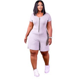 Fashion Casual Zipper Solid Color Jumpsuit