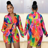 Fashion Casual Printed Shirt Shorts Two-piece Set