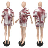 Summer Fashion Striped Print Loose Shirt Two-piece Set