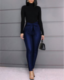 Fashion Casual PU Trousers And Leather Trousers With Belt