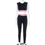 New Color Contrast Tight Sleeveless Vest Long Pants Casual Suit