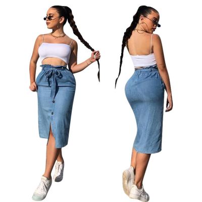 New Style Slim Fit Denim Skirt With Slits And Bag Hips
