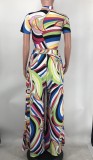 Fashion Printed Wide-leg Pants Short-sleeved Two-piece Suit