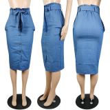 New Style Slim Fit Denim Skirt With Slits And Bag Hips