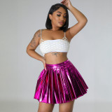 Spring And Summer Ice Silk Bronzing Sexy Pleated Skirt