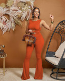 Fashion Solid Color Knotted High Elastic Wide Leg Jumpsuit