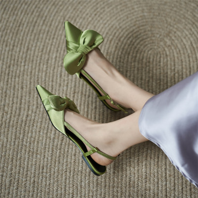 Fashion Pointed Bowknot Fabric Buckle Flat Shoes