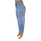 Women's Eyelet Lace-Up Slim Jeans
