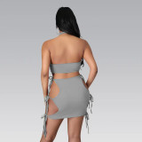 Sexy Women's Hollow Tie Miniskirt Two-piece Set