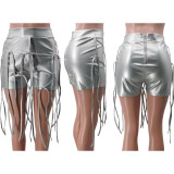 Summer New Leather Casual Personality Rope Decorative Shorts