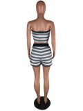 Fashionable Sexy Striped Tube Top Tie-up Two-piece Set